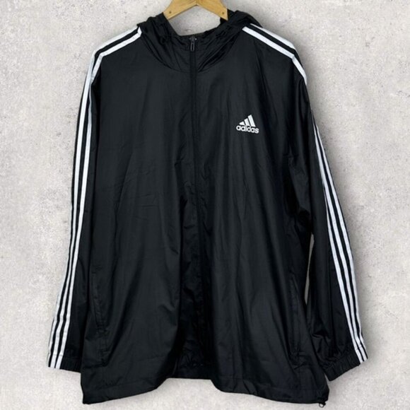 NEW Adidas Black Essentials 3-Stripes Woven Windbreaker Jacket 2XL Lightweight - Picture 3 of 15